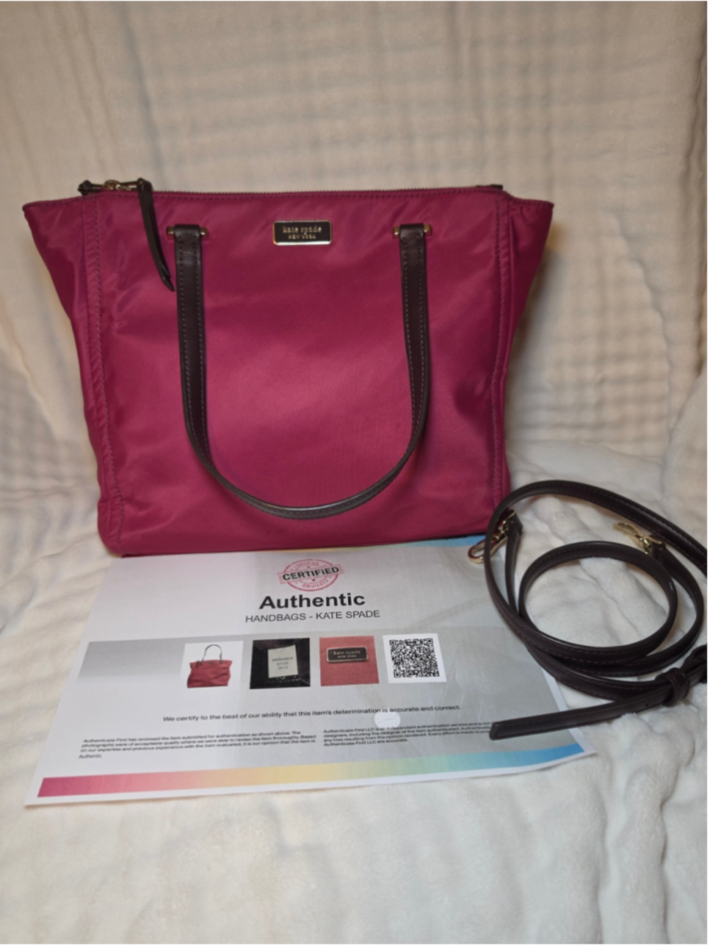Kate Spade Nylon Shoulder Bag with optional Crossbody Strap
Burgundy and Black - Picture 2 of 12